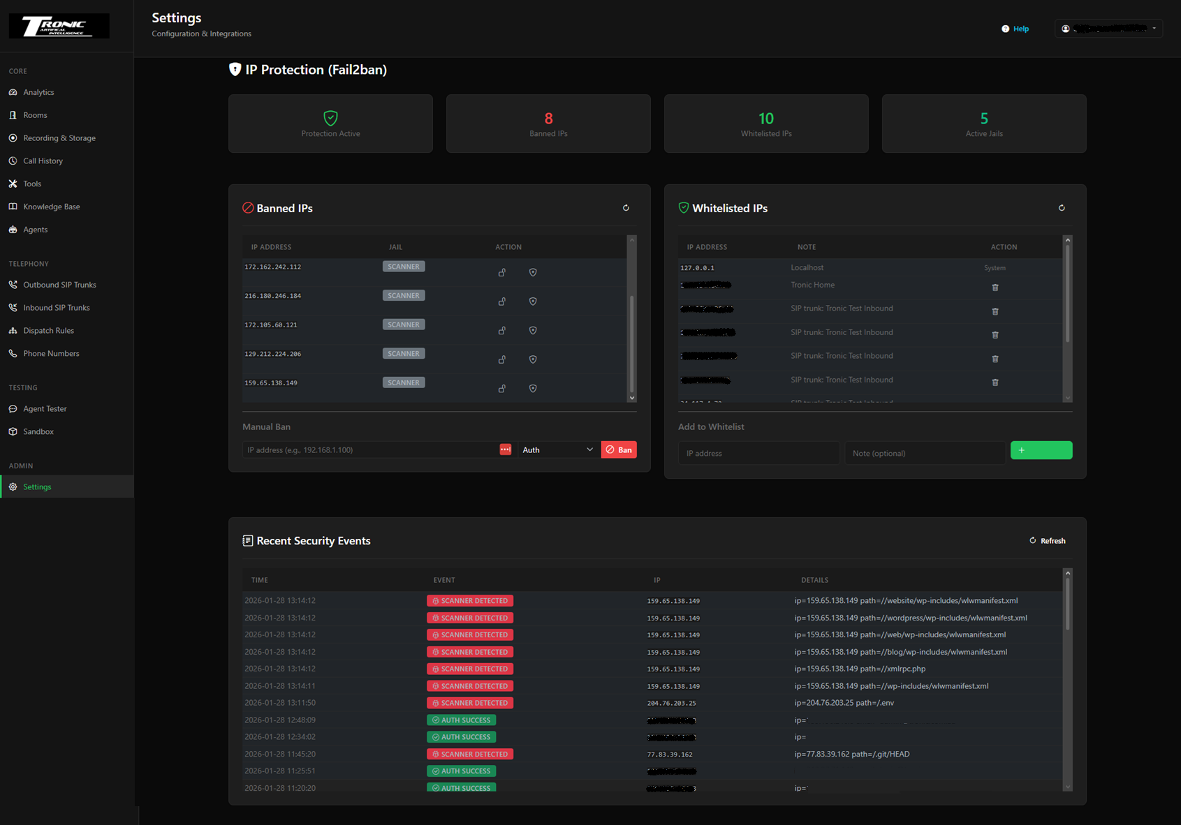 Security Settings Dashboard